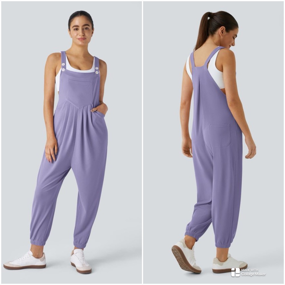Halara Purple Pockets Waffle Casual Overalls Size Large